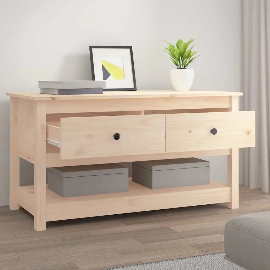 Brown Solid Pine Wood Coffee Table with Storage Drawers