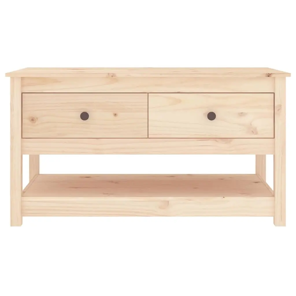 Brown Solid Pine Wood Coffee Table with Storage Drawers