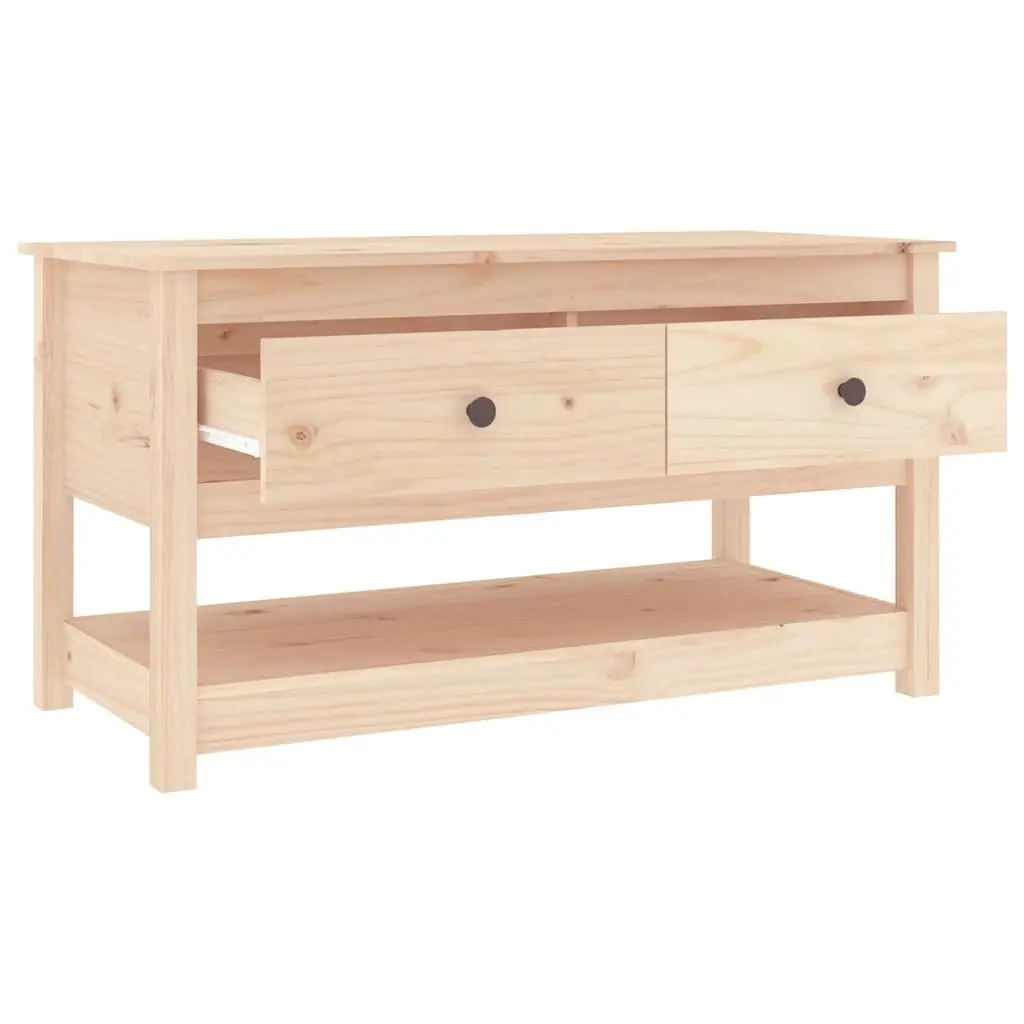 Brown Solid Pine Wood Coffee Table with Storage Drawers