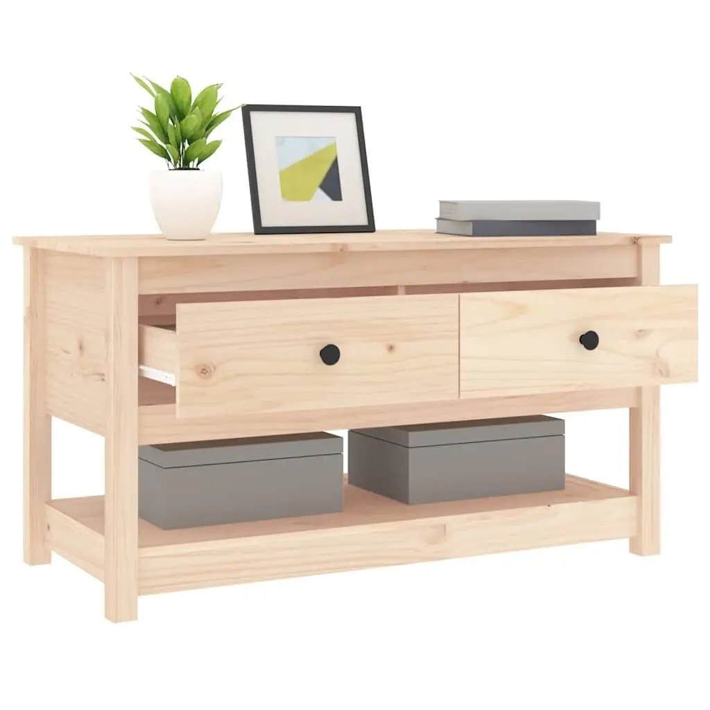 Brown Solid Pine Wood Coffee Table with Storage Drawers