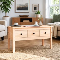 High-Quality Solid Pine Coffee Table with Storage Drawers