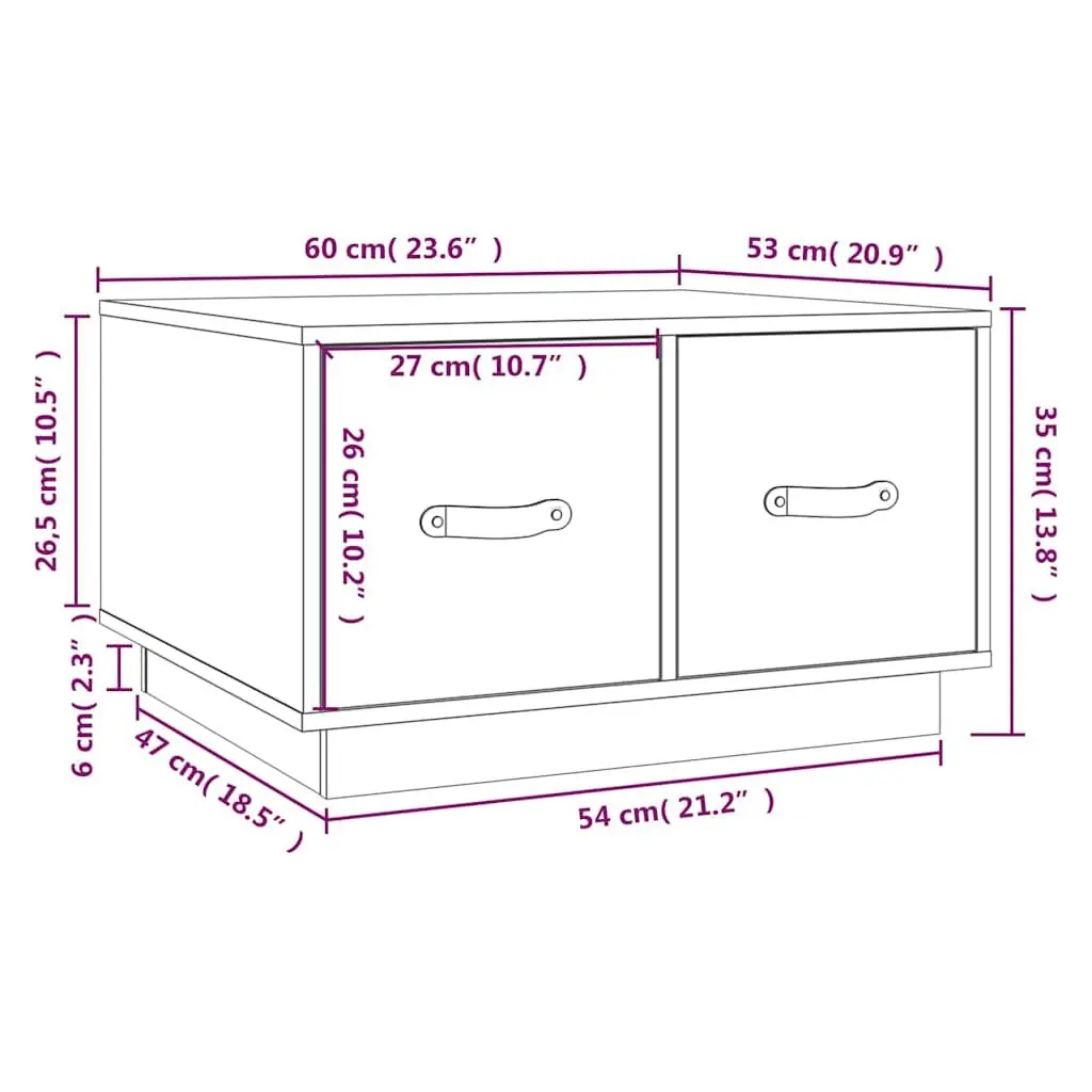 Solid Pine Wood Coffee Table 60x53x35 cm with 2 Drawers