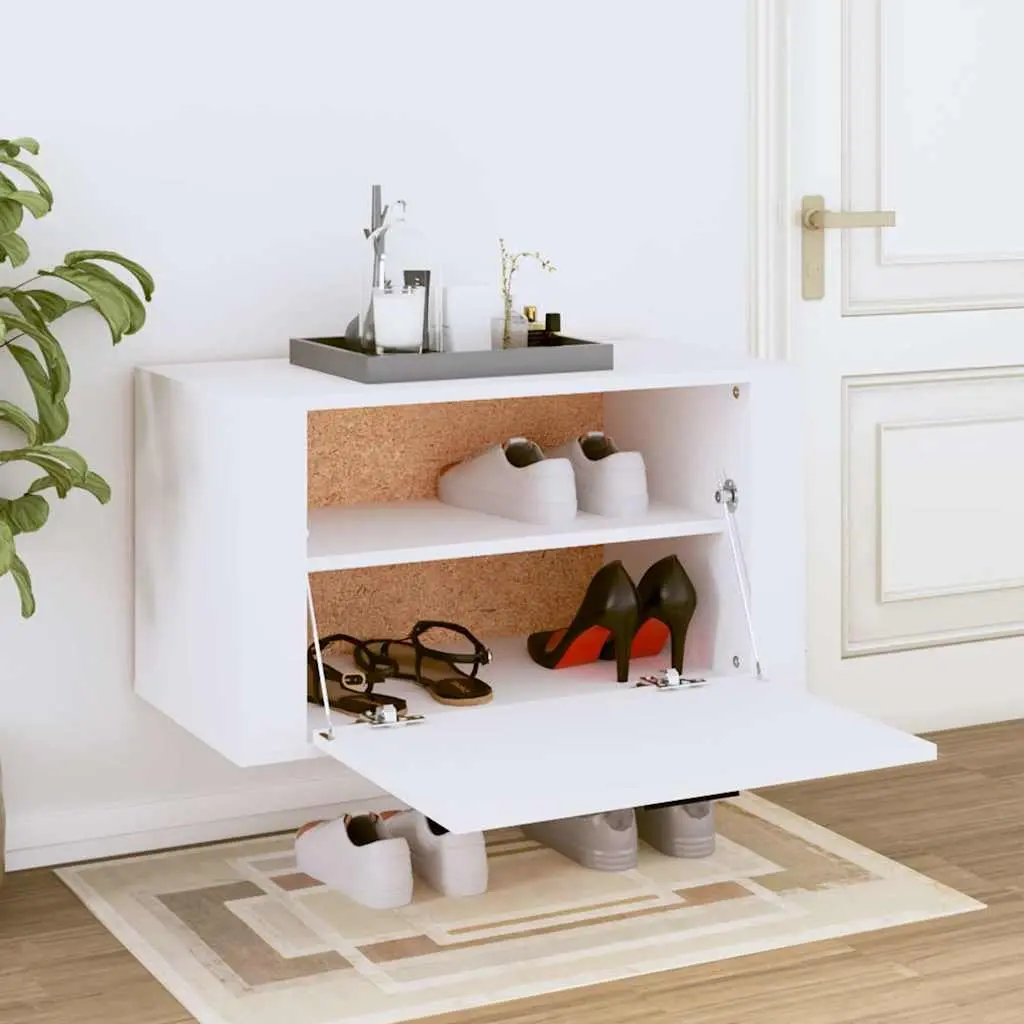 Wall-mounted Shoe Cabinet White 70x35x38 cm Storage Organiser Engineered Wood