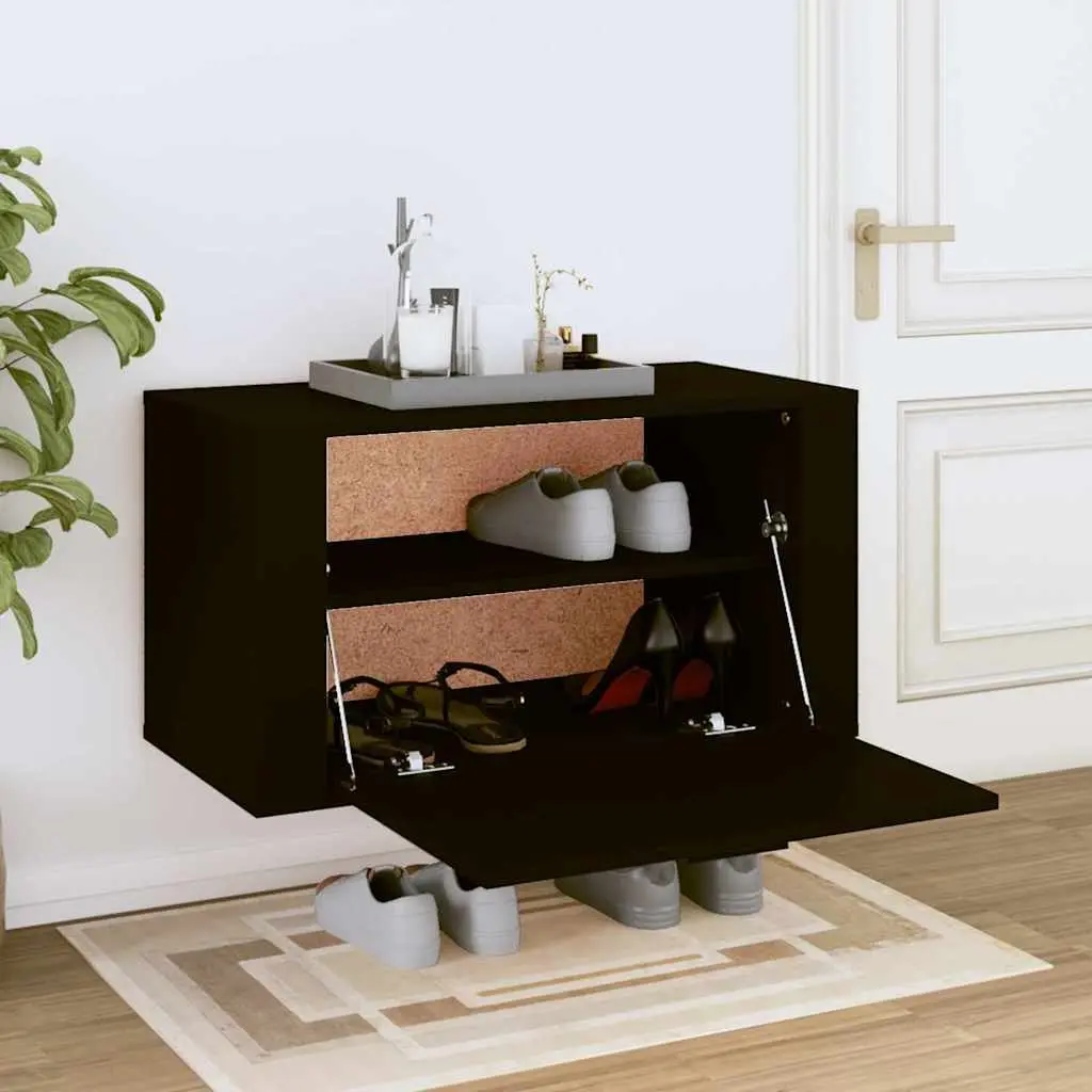 Black Wall-mounted Shoe Cabinet with Storage Capacity