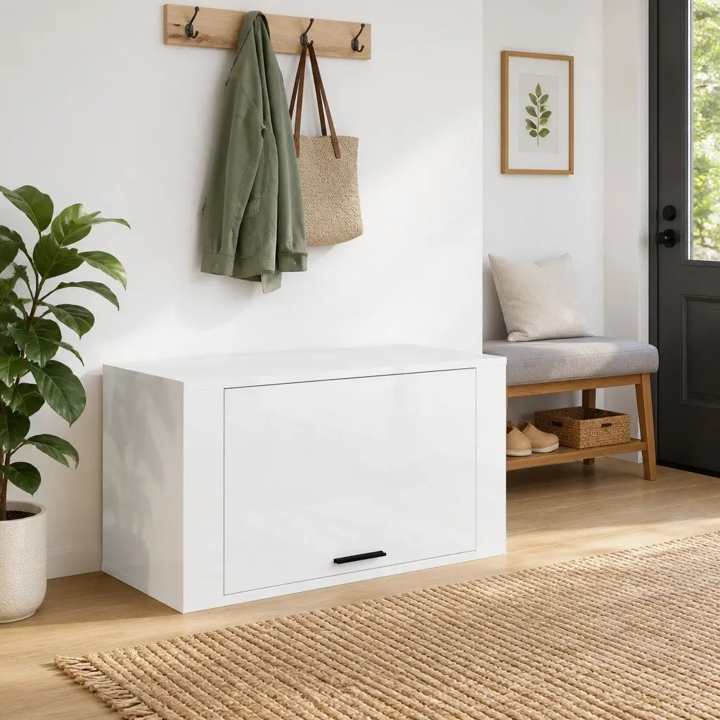 Wall-Mounted Shoe Cabinet in Glossy White