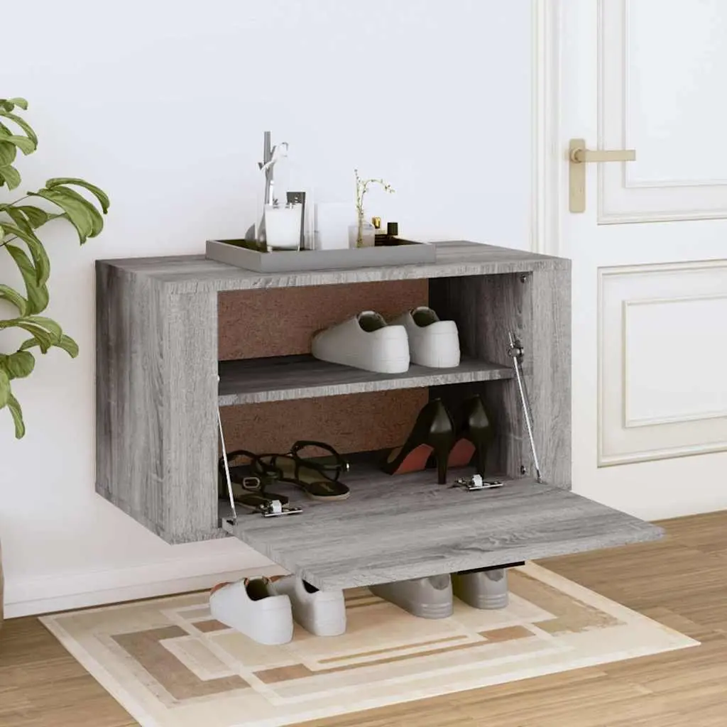 Grey Wall-mounted Shoe Cabinet for Organised Storage
