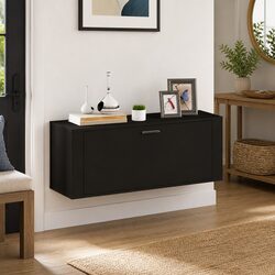Black Engineered Wood Wall Shoe Cabinet with Drop-Down Door