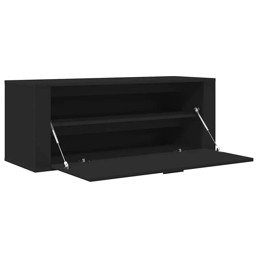 Black Engineered Wood Wall Shoe Cabinet with Drop-Down Door