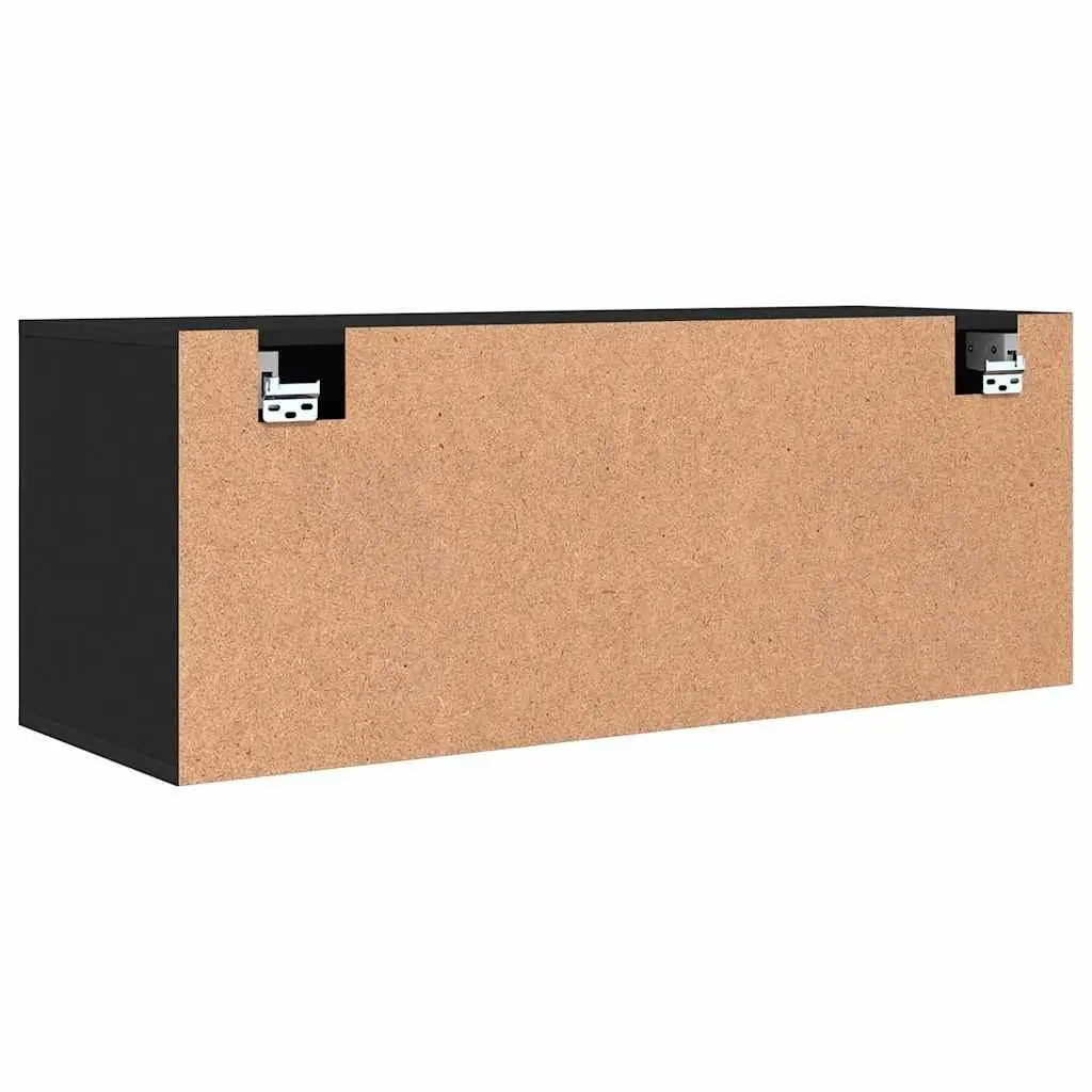 Black Engineered Wood Wall Shoe Cabinet with Drop-Down Door