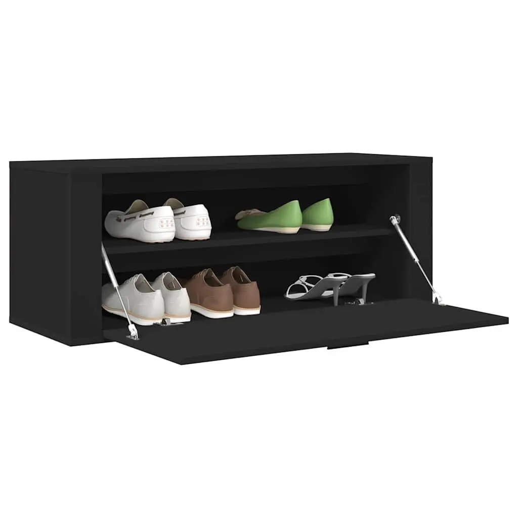 Black Engineered Wood Wall Shoe Cabinet with Drop-Down Door
