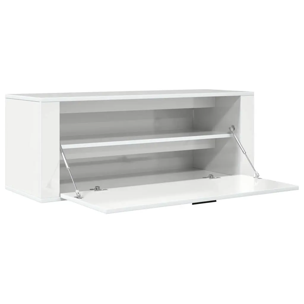 Wall Mounted Shoe Cabinet White High Gloss Storage Organiser 100x35x38 cm