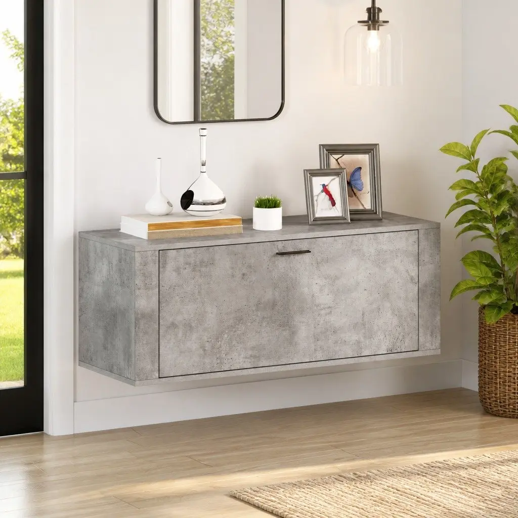 Grey Engineered Wood Wall Shoe Cabinet
