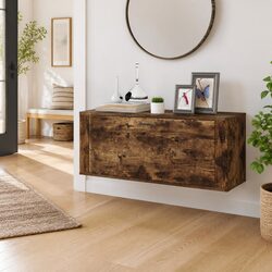 Wall Mounted Shoe Cabinet Storage Organiser 2 Compartments Brown Engineered Wood