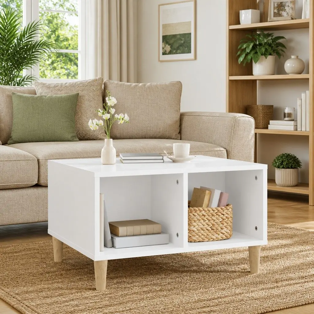 White Coffee Table with 4 Storage Compartments