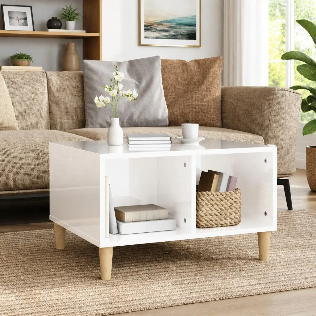 High Gloss White Coffee Table with Open Storage
