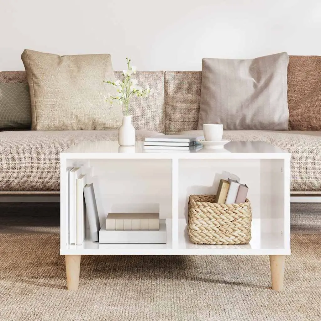 High Gloss White Coffee Table with Open Storage