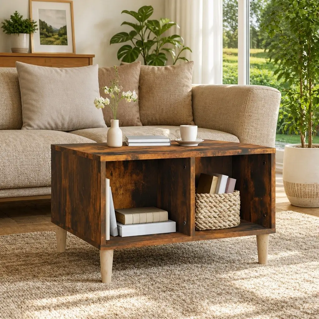 Coffee Table with Open Storage in Smoked Oak