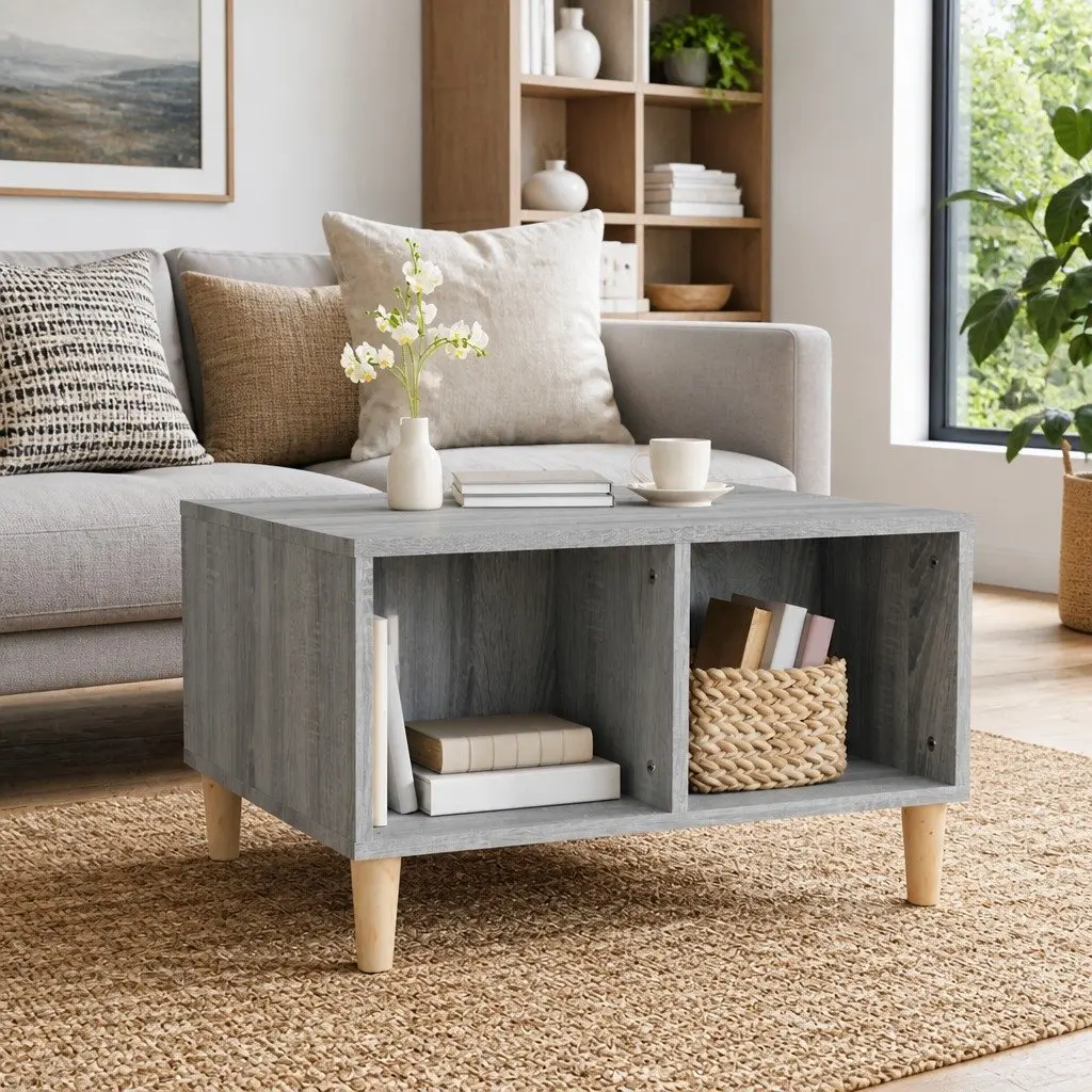 Grey Coffee Table with Storage and Open Shelving