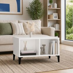 Coffee Table White 60x50x36.5 cm Storage Compartments Industrial Design Side