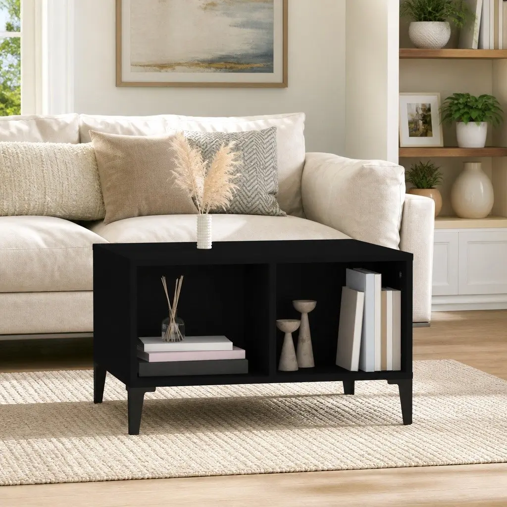 Industrial Black Coffee Table with Storage Compartments