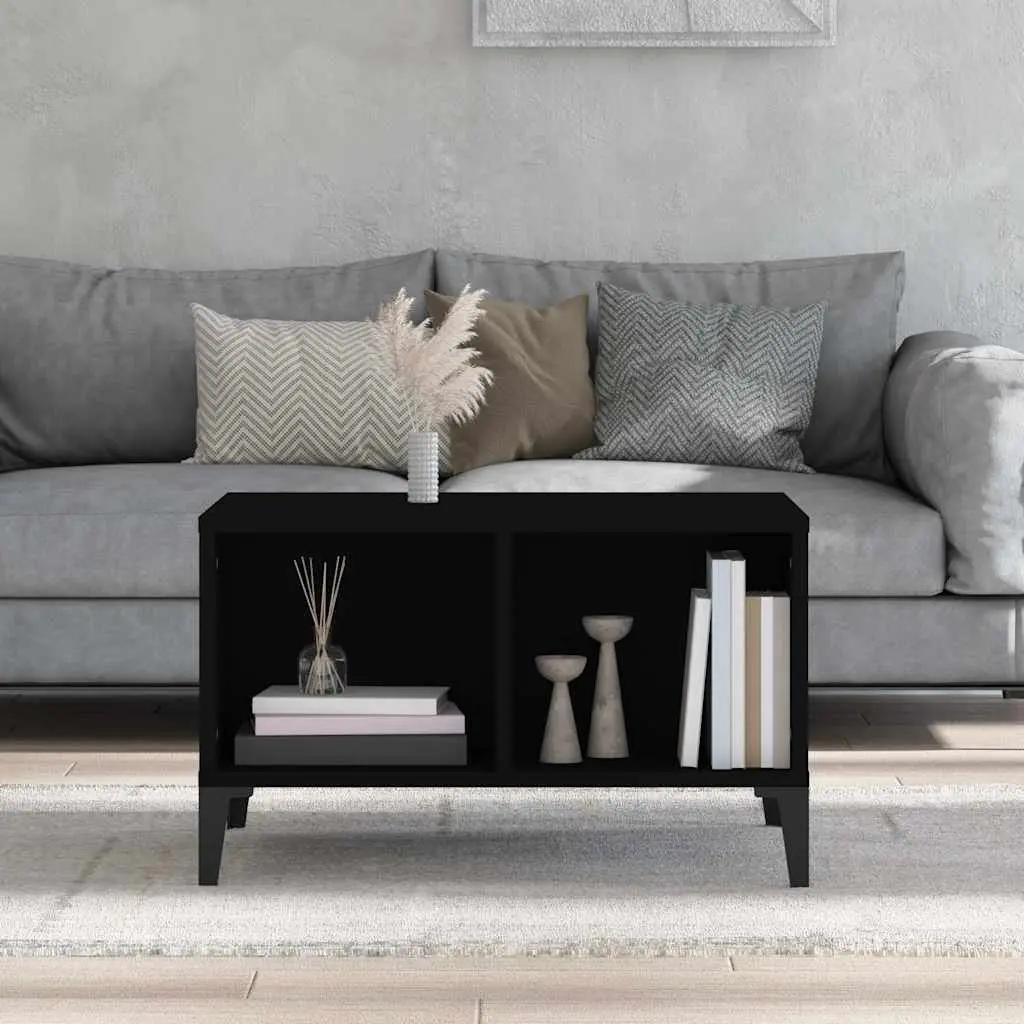 Industrial Black Coffee Table with Storage Compartments