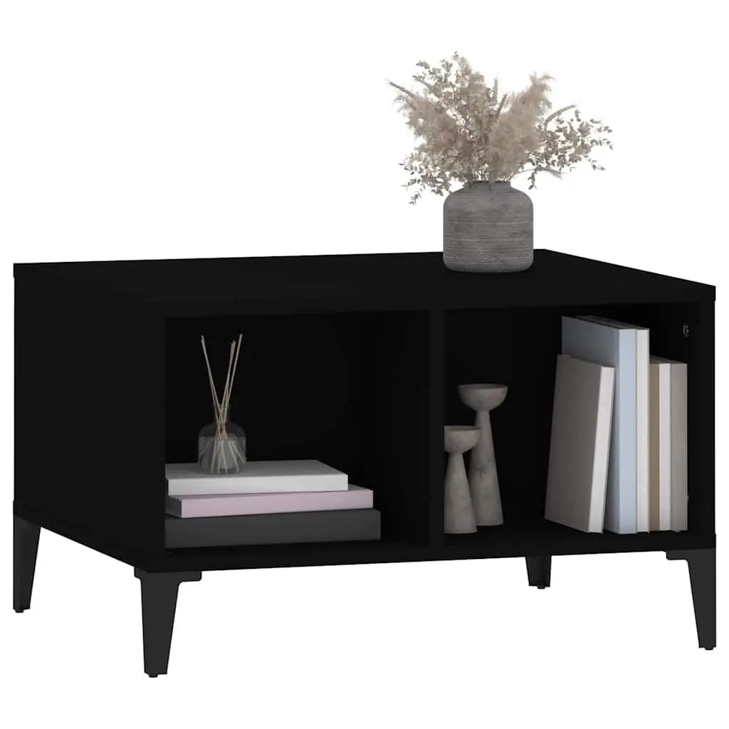 Industrial Black Coffee Table with Storage Compartments