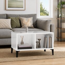 Coffee Table High Gloss White 60x50x36.5 cm Open Storage Compartments Side Table