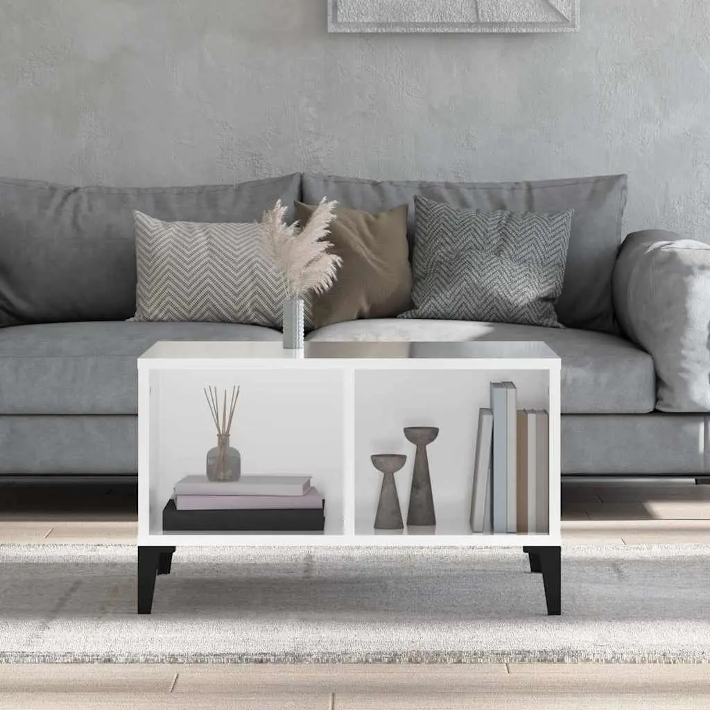 High Gloss White Coffee Table with Open Storage