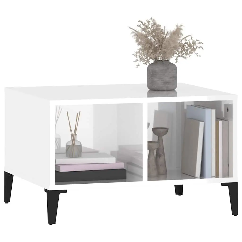 High Gloss White Coffee Table with Open Storage