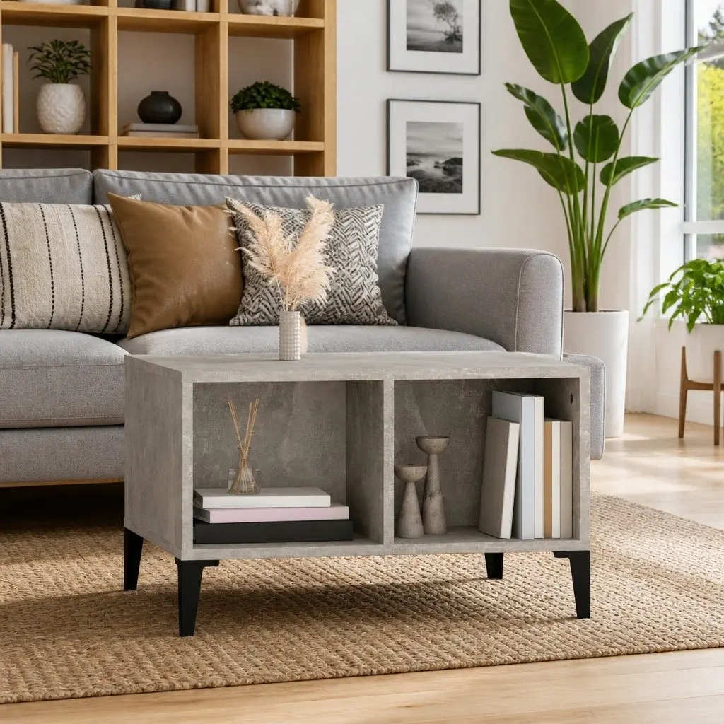Industrial Style Grey Coffee Table with Open Storage