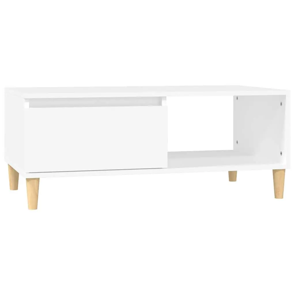 White Scandinavian Coffee Table with Storage Drawer