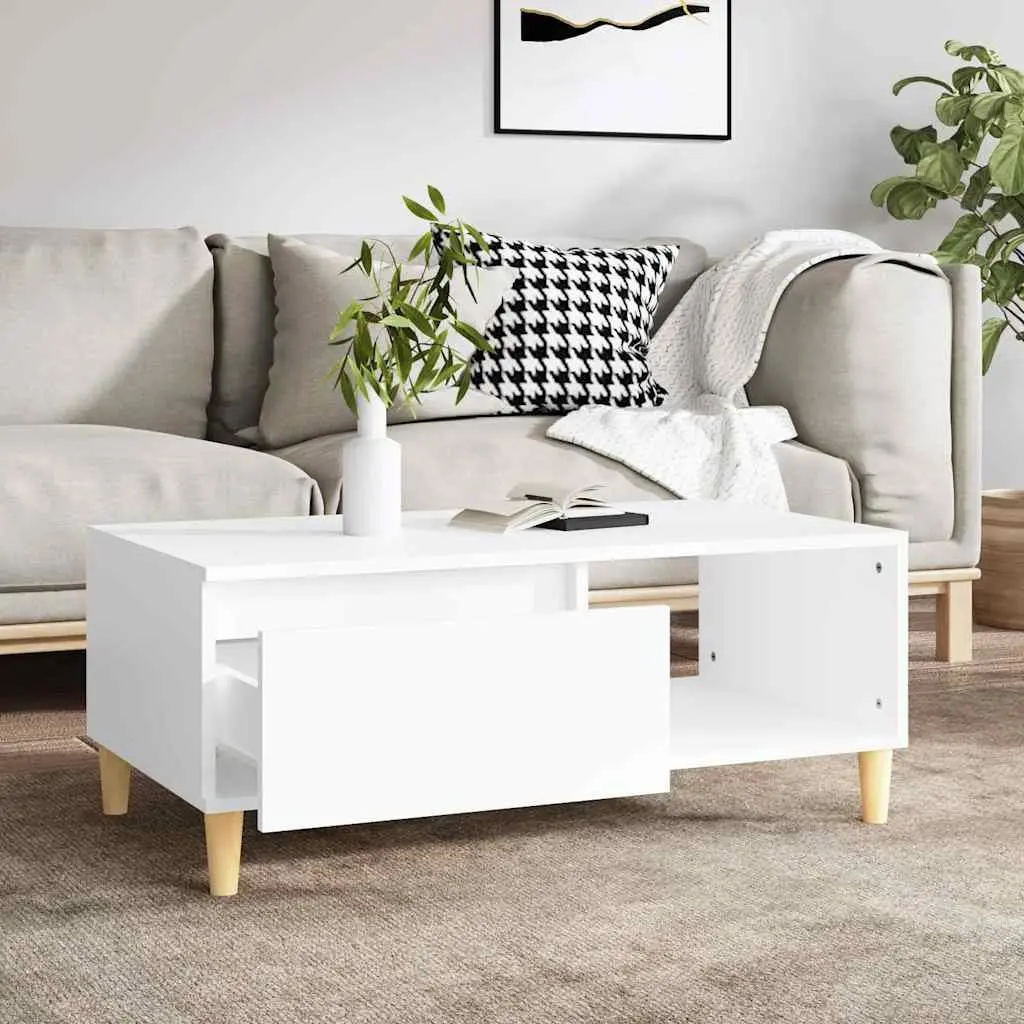 White Scandinavian Coffee Table with Storage Drawer