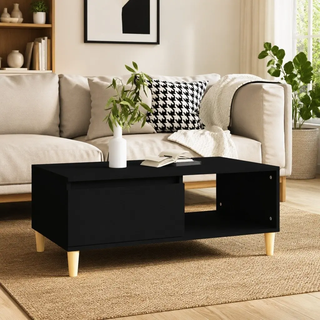 Black Scandinavian Style Coffee Table with Storage Drawer