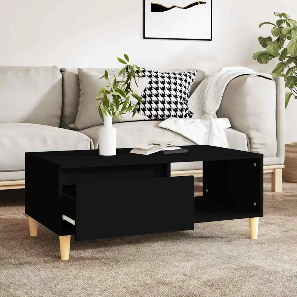 Black Scandinavian Style Coffee Table with Storage Drawer