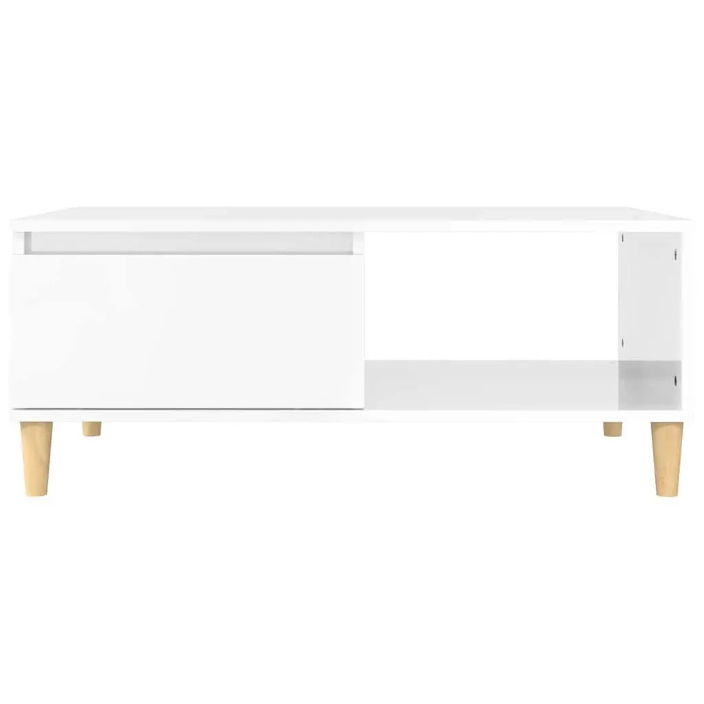 High Gloss White Coffee Table with Storage Drawer 90x50x36.5cm