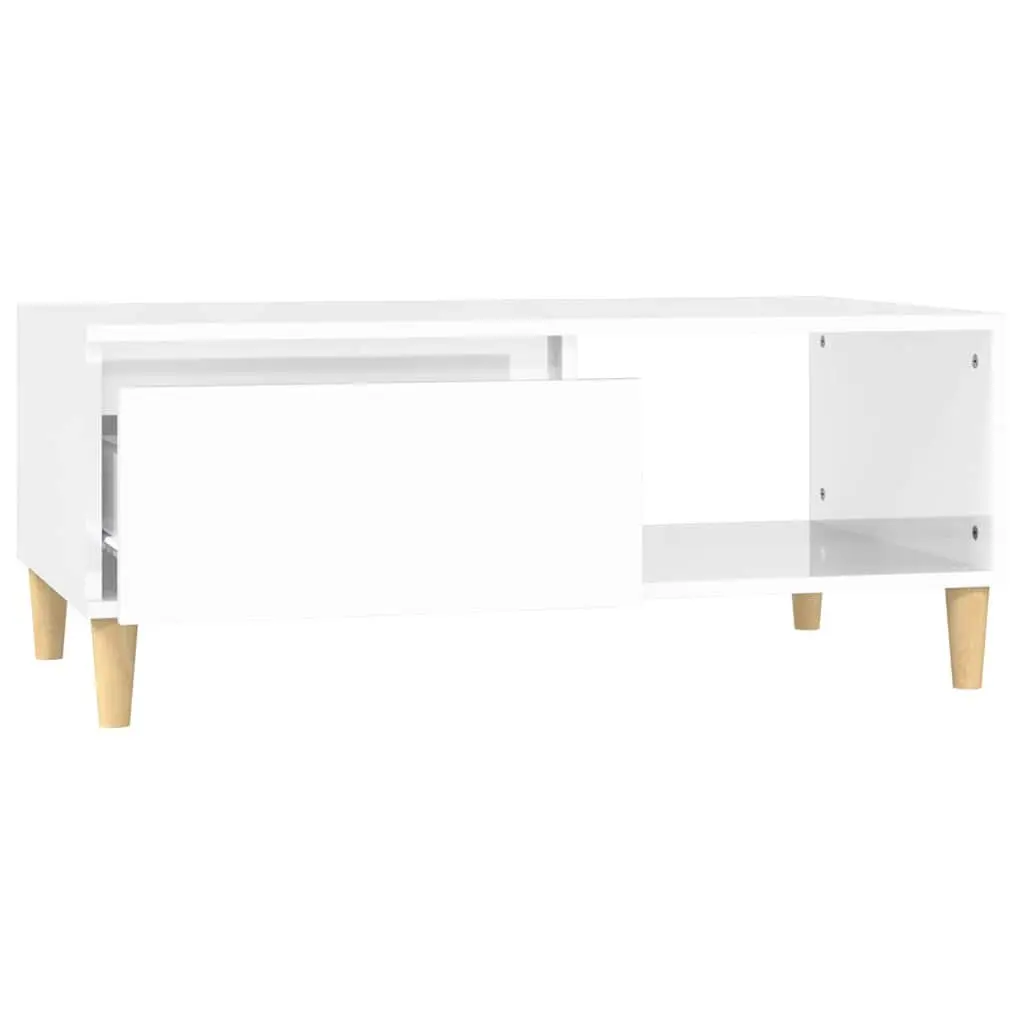 High Gloss White Coffee Table with Storage Drawer 90x50x36.5cm
