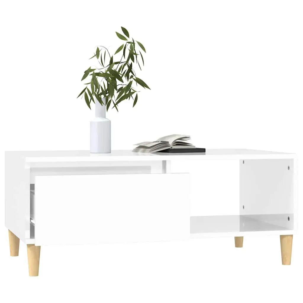 High Gloss White Coffee Table with Storage Drawer 90x50x36.5cm