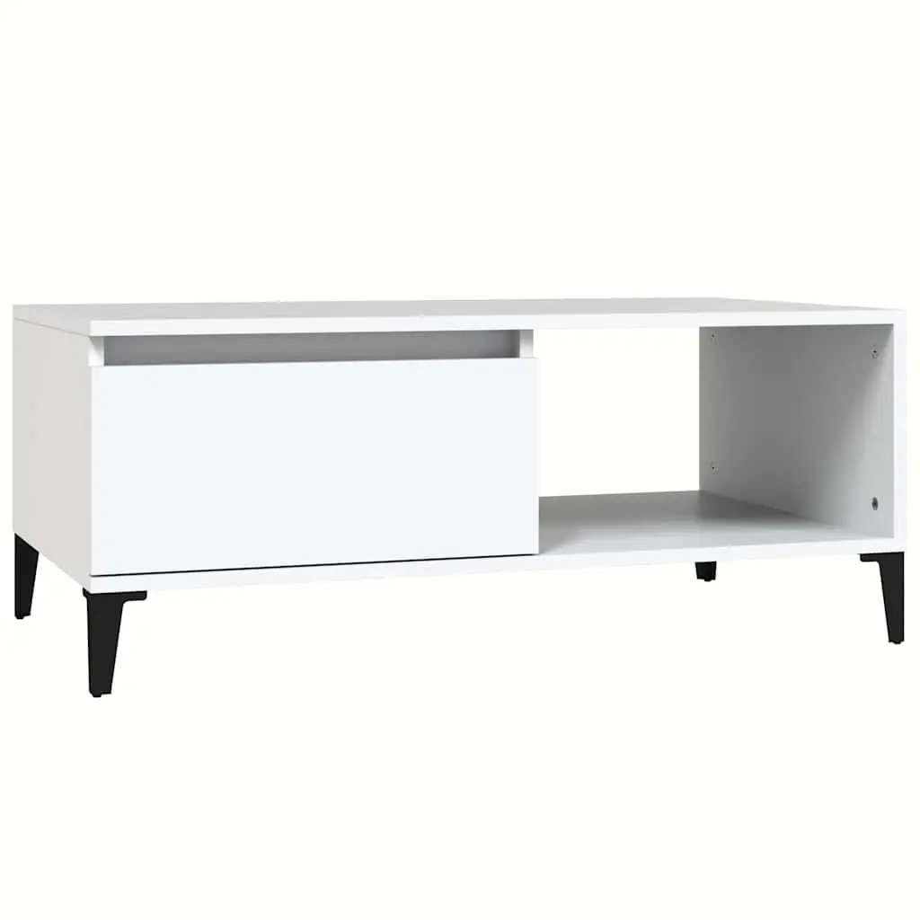 White Coffee Table with Storage Drawer and Open Compartment