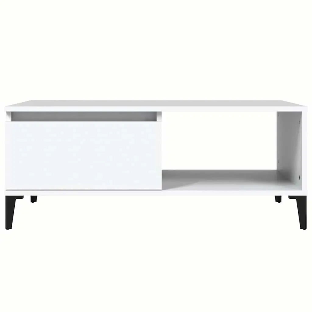 White Coffee Table with Storage Drawer and Open Compartment
