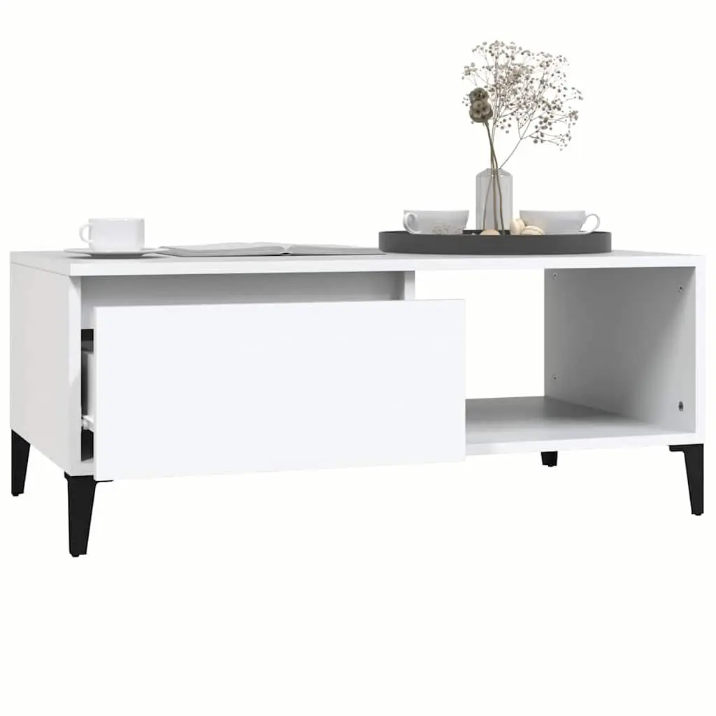 White Coffee Table with Storage Drawer and Open Compartment