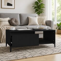 Industrial Style Black Coffee Table with Storage