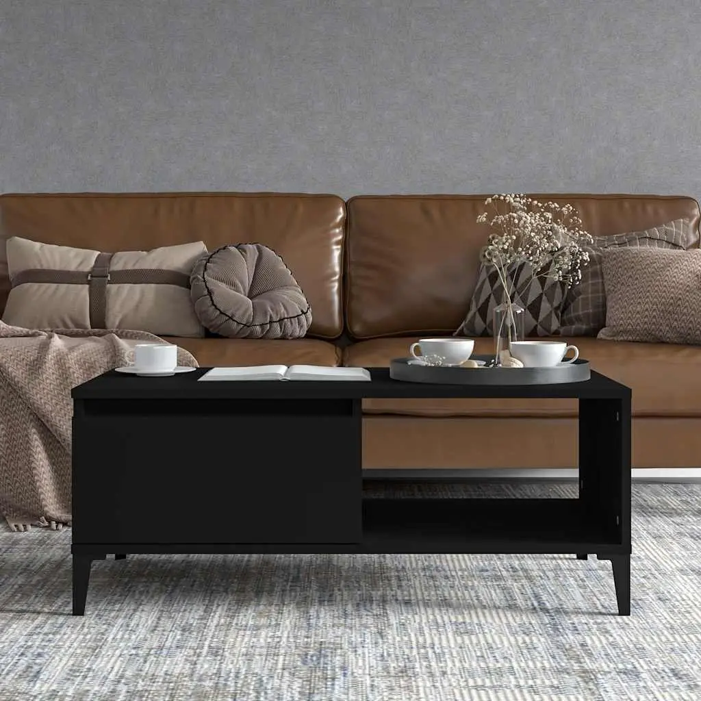 Industrial Style Black Coffee Table with Storage
