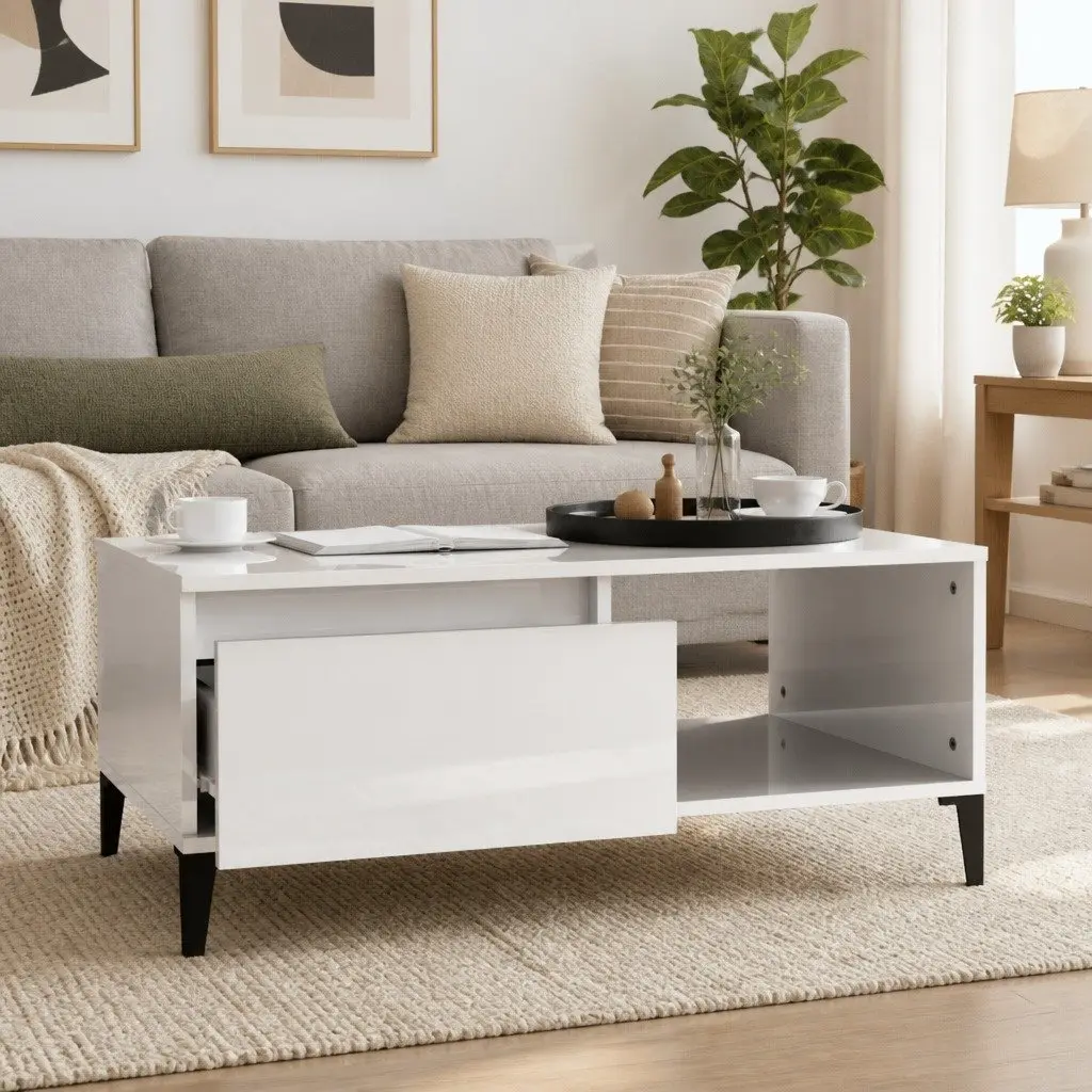 High Gloss White Coffee Table with Storage