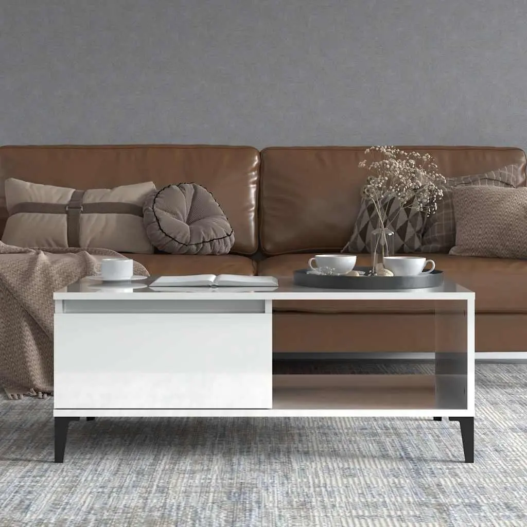 High Gloss White Coffee Table with Storage