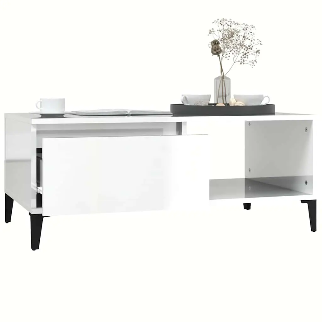 High Gloss White Coffee Table with Storage