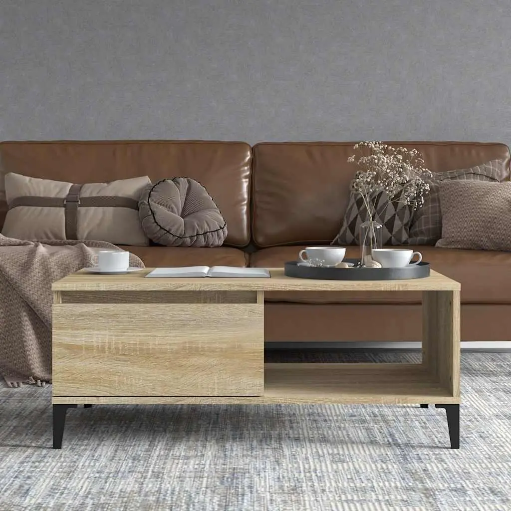 Brown Coffee Table with Storage Drawer and Compartment