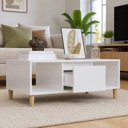 High Gloss White Coffee Table with Storage Compartment