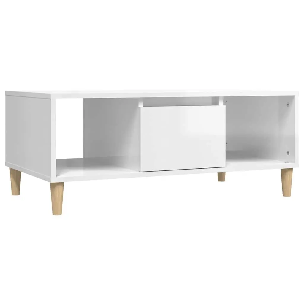 High Gloss White Coffee Table with Storage Compartment