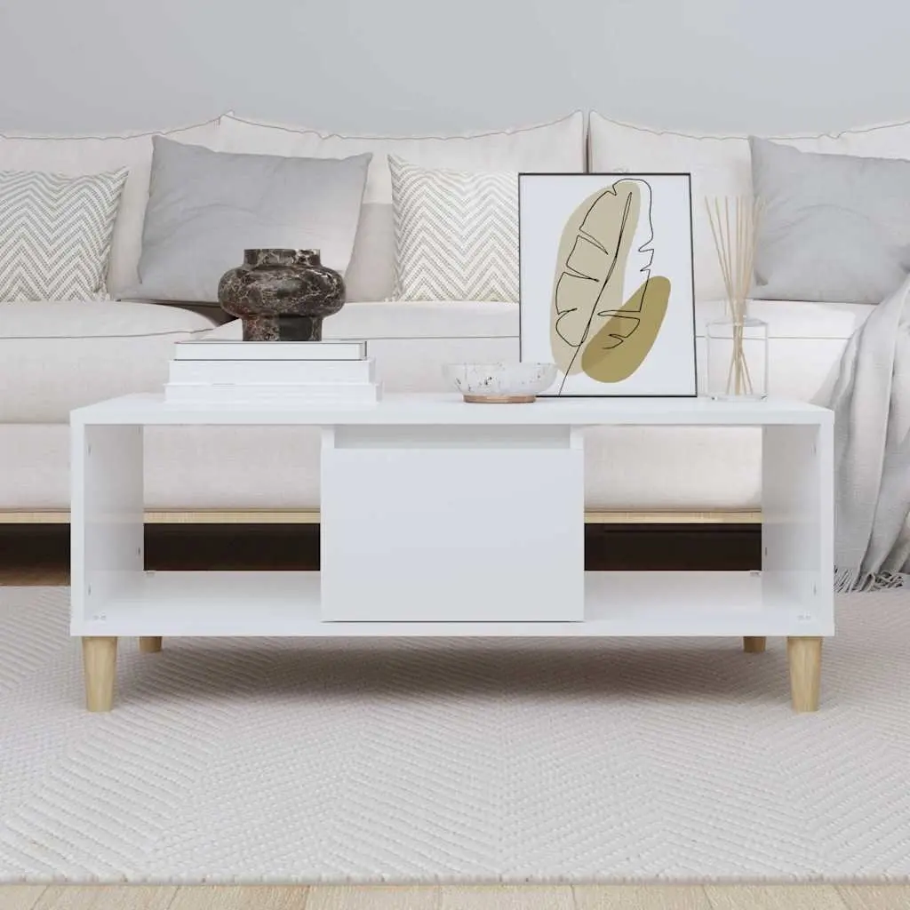 High Gloss White Coffee Table with Storage Compartment