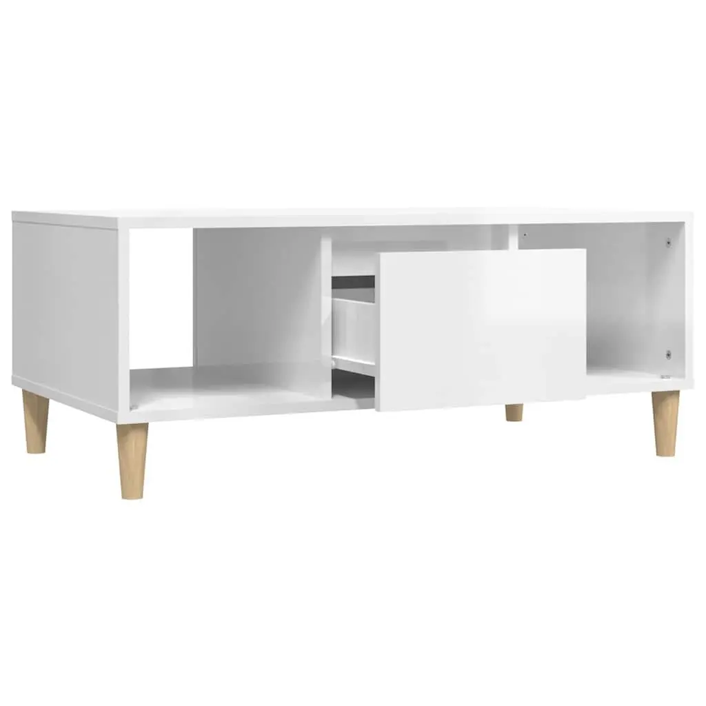 High Gloss White Coffee Table with Storage Compartment